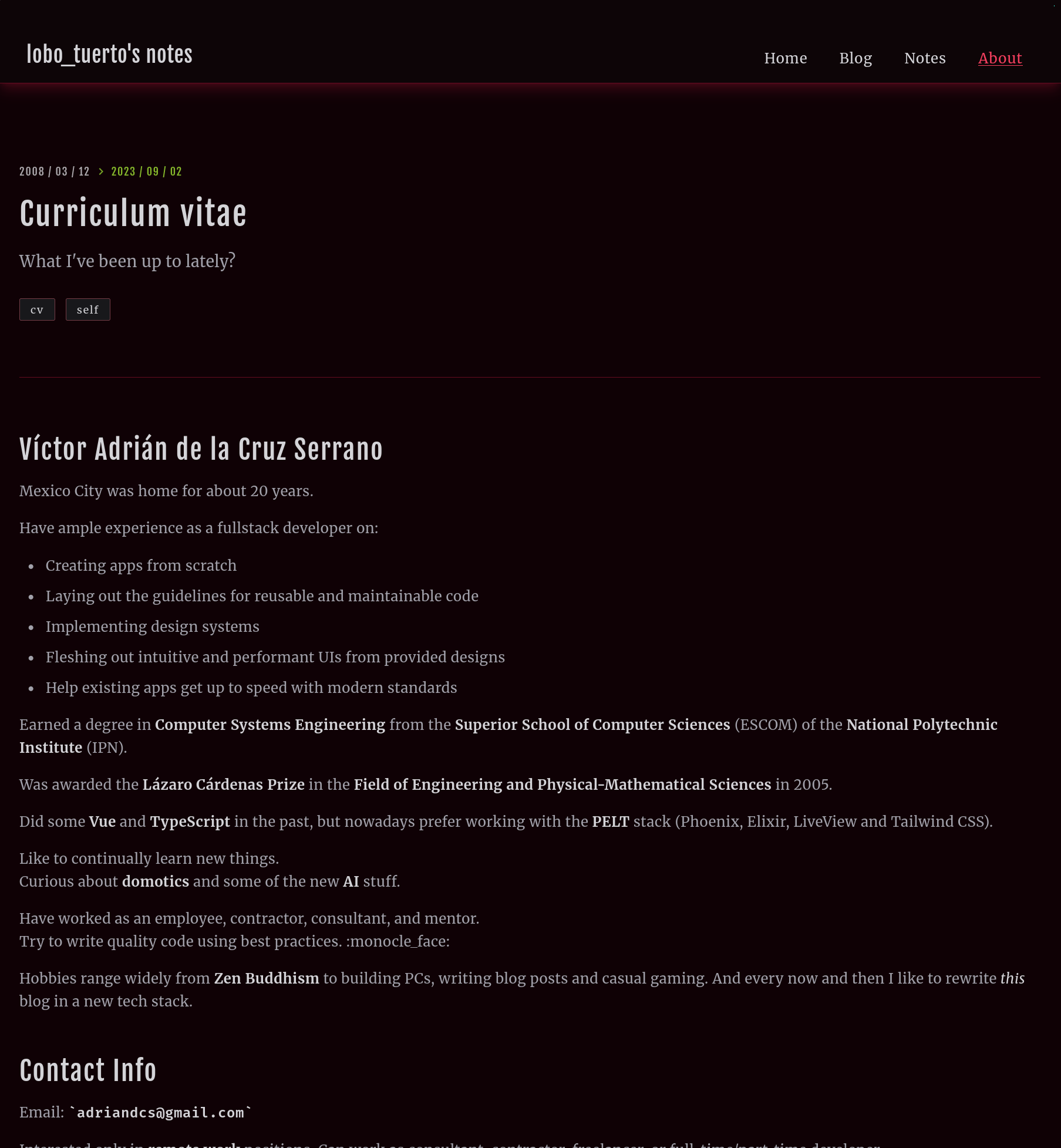 Previous site CV page