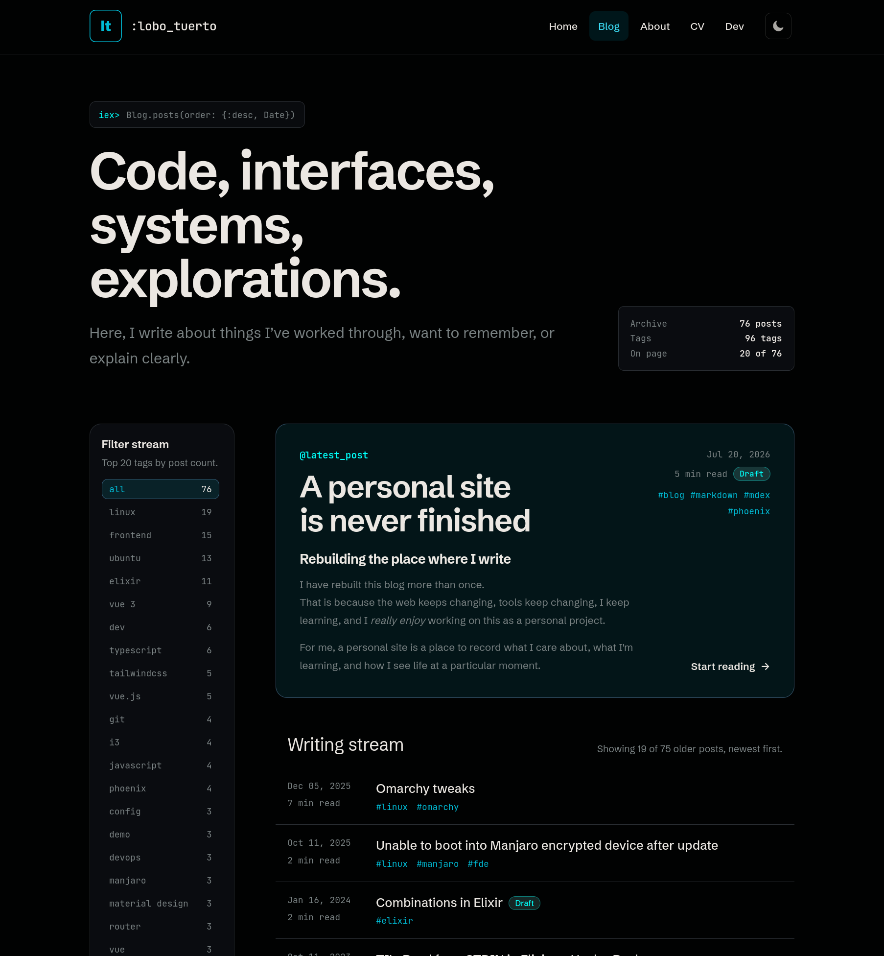 Current site blog page