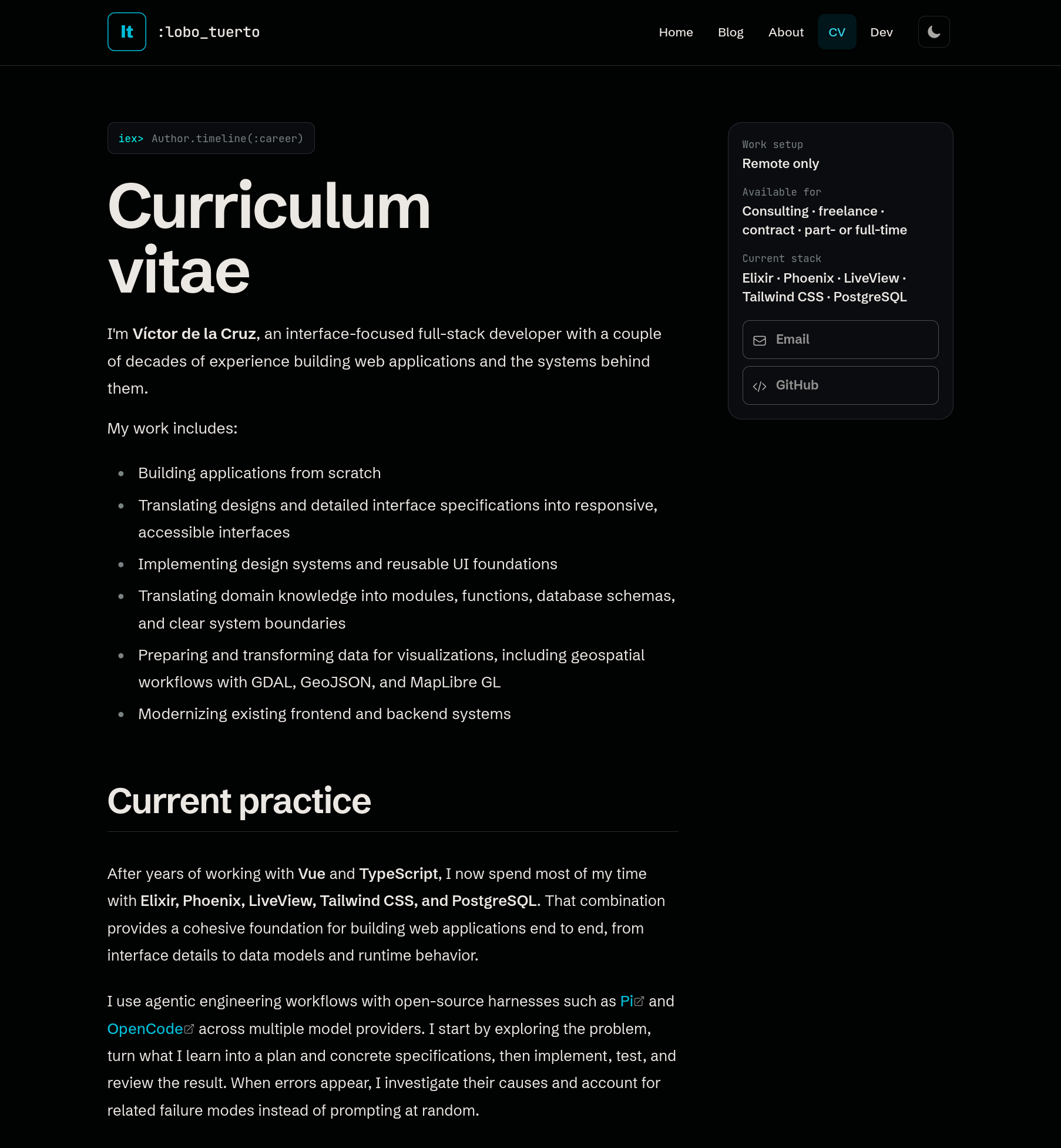Current site CV page