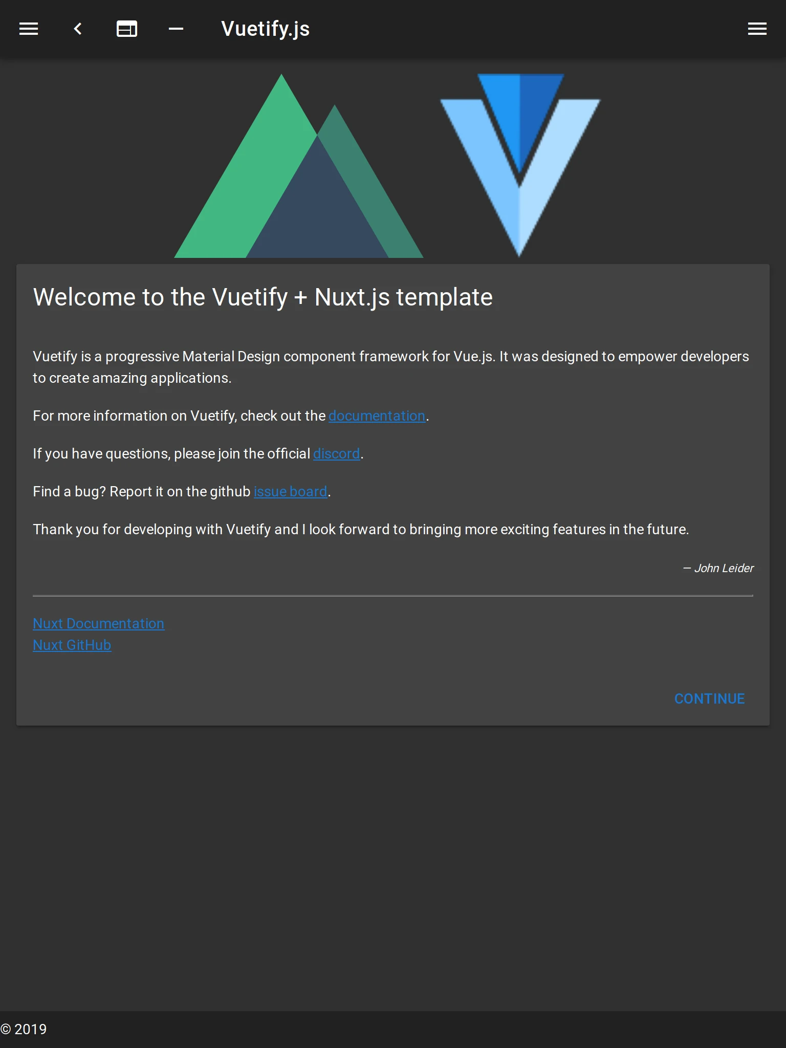 Nuxt.js + Vuetify page